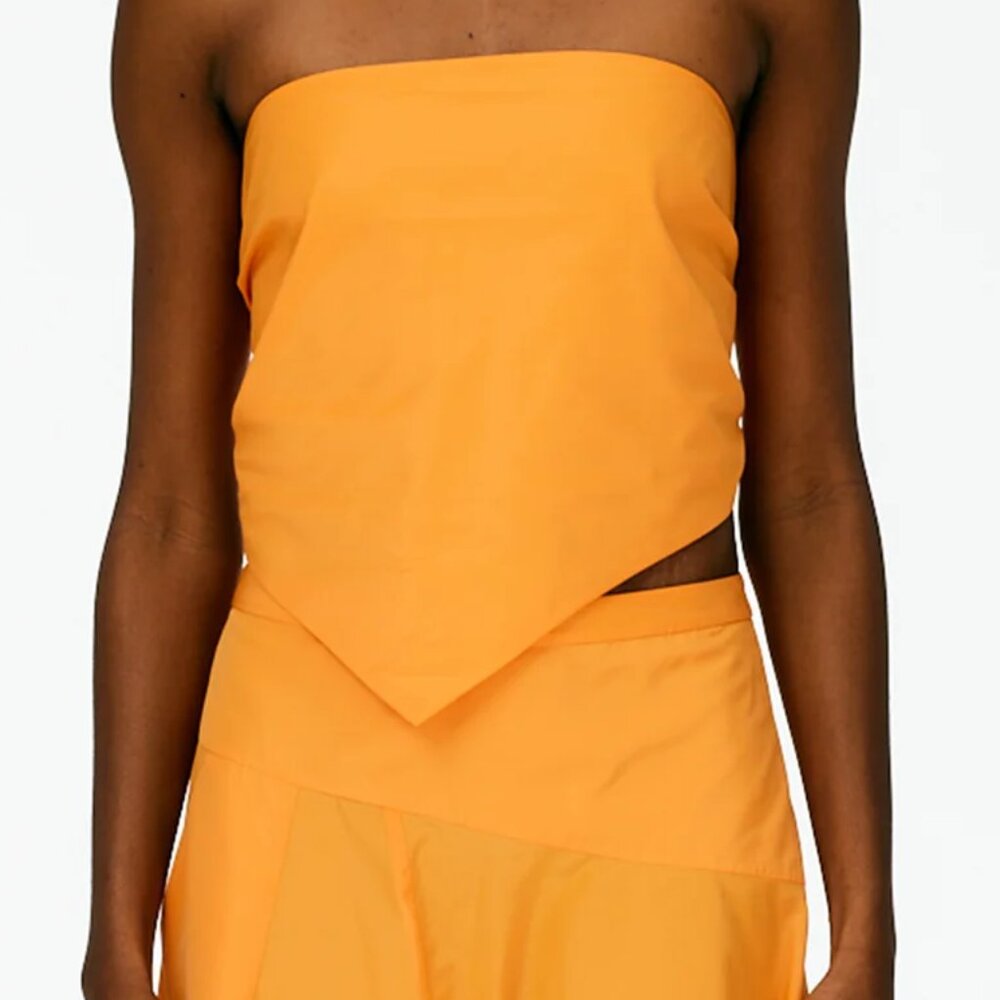 Tibi Italian Sporty Nylon Strapless Bandeau, orange, M